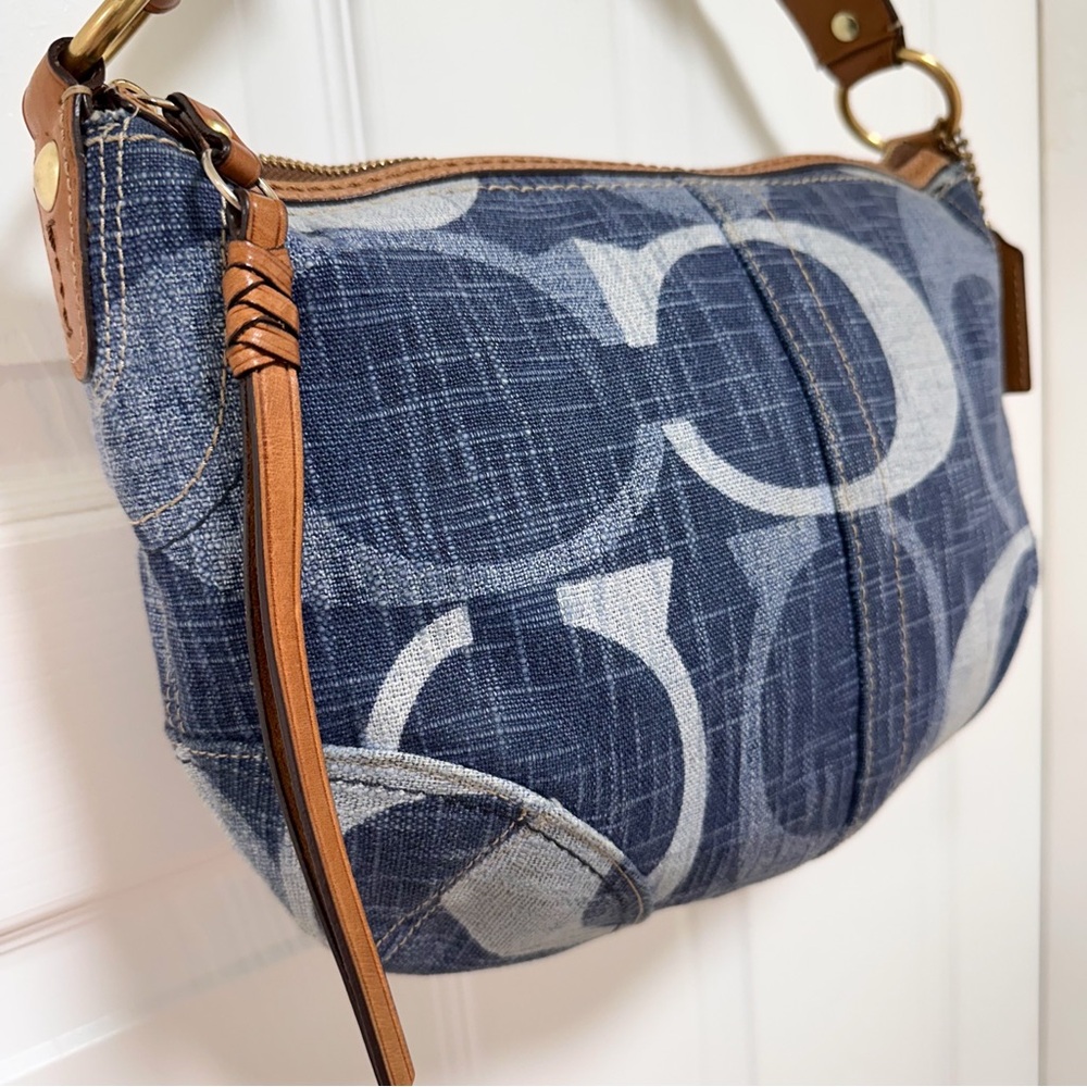 Coach - Signature Tonal Denim Hobo Shoulder Bag Brown Leather Trim - Picture 3 of 12